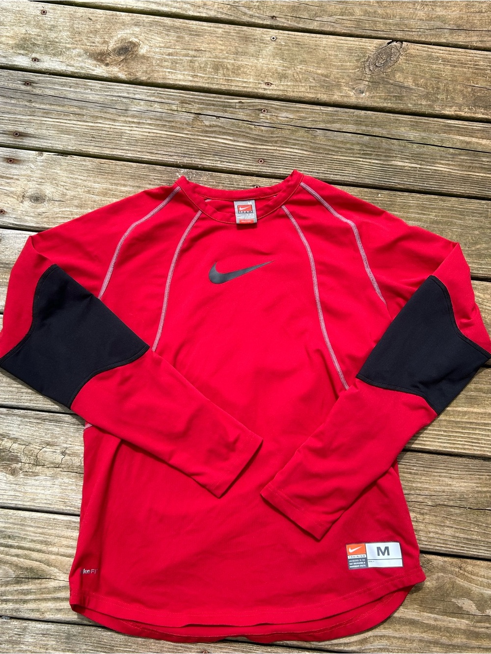 Vintage Nike Red and Black Long-Sleeve Athletic Shirt